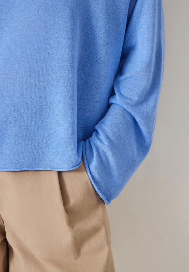 Hush Jumpers and Cardigans Women Aarani Open Neck Linen Top Periwinkle Blue Hush Jumpers and Cardigans Women Aarani Open Neck Linen Top Periwinkle Blue
