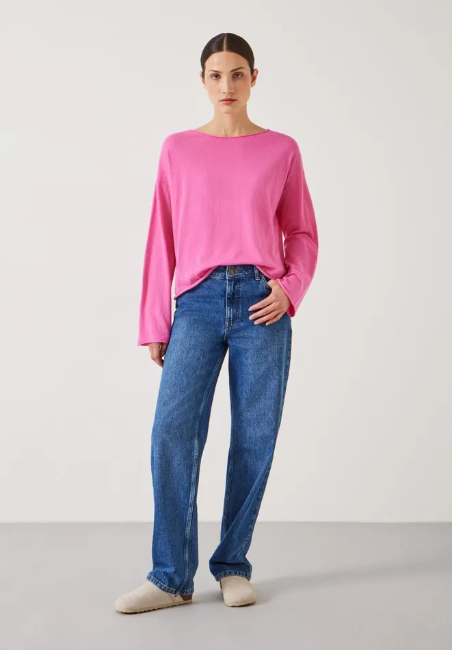 Hush Jumpers and Cardigans Women Aarani Open Neck Linen Top Pink Hush Jumpers and Cardigans Women Aarani Open Neck Linen Top Pink