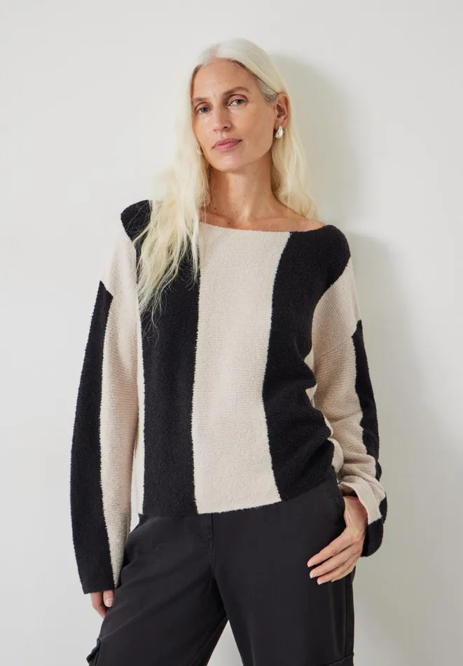 Hush Jumpers and Cardigans Women Everlee Striped Boat Neck Cotton Jumper Ecru Black Stripe Hush Jumpers and Cardigans Women Everlee Striped Boat Neck Cotton Jumper Ecru Black Stripe