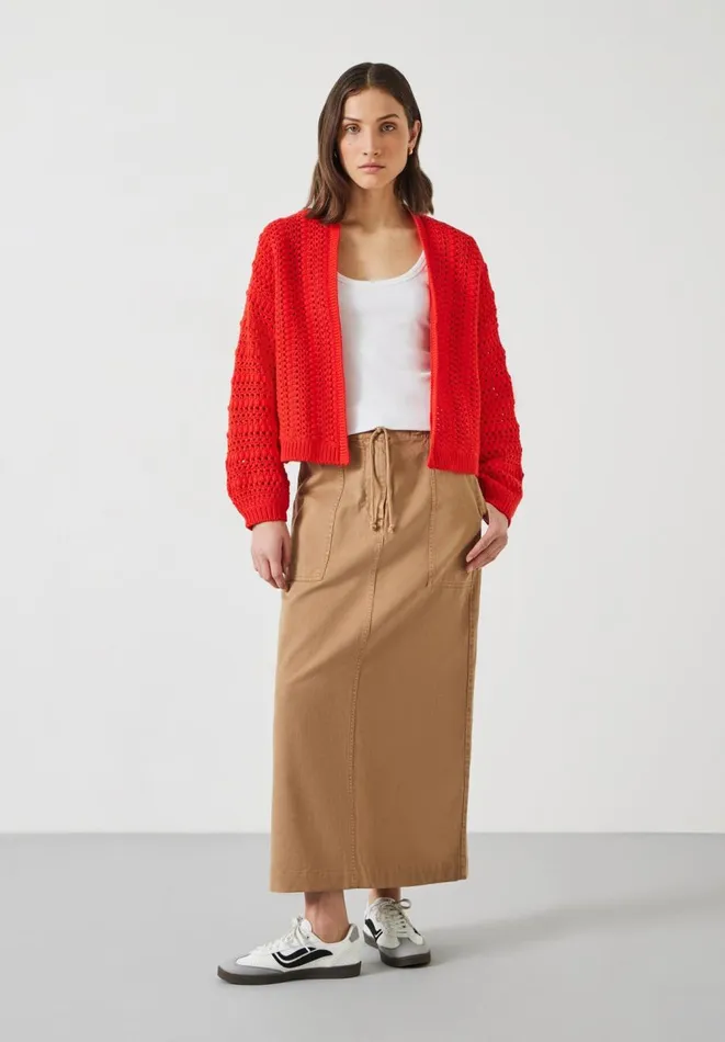 Hush Jumpers and Cardigans Women Pixie Open Knit Cotton Cardigan Fiery Red Hush Jumpers and Cardigans Women Pixie Open Knit Cotton Cardigan Fiery Red