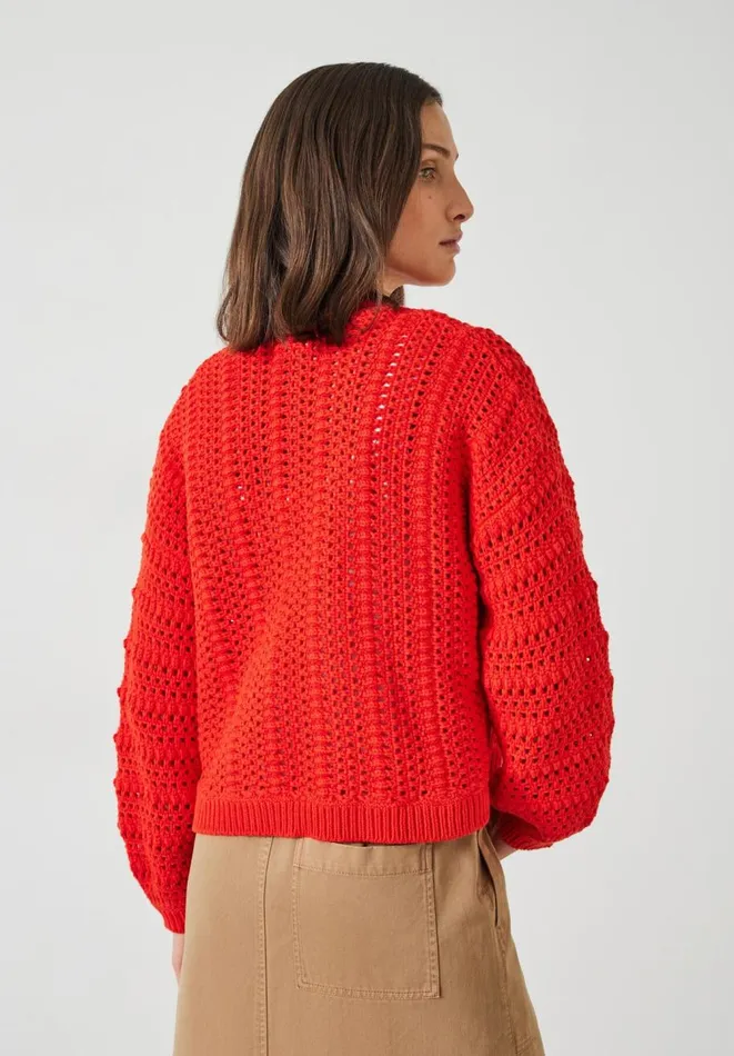 Hush Jumpers and Cardigans Women Pixie Open Knit Cotton Cardigan Fiery Red Hush Jumpers and Cardigans Women Pixie Open Knit Cotton Cardigan Fiery Red