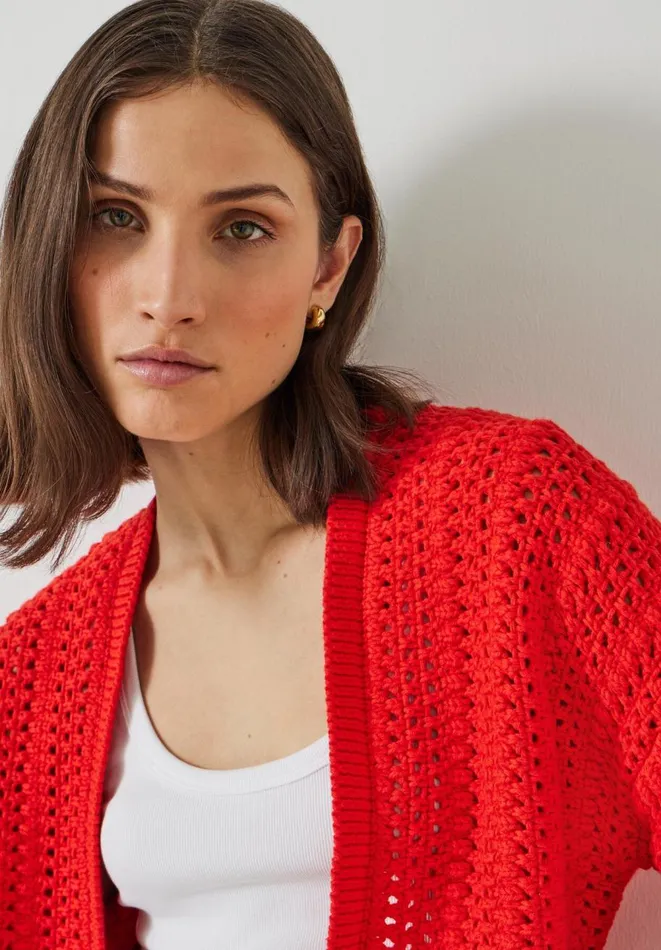 Hush Jumpers and Cardigans Women Pixie Open Knit Cotton Cardigan Fiery Red Hush Jumpers and Cardigans Women Pixie Open Knit Cotton Cardigan Fiery Red