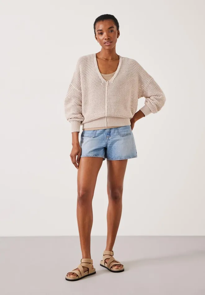 Hush Jumpers and Cardigans Women Poppy Open Stitch V Neck Cotton Jumper Moonshine Hush Jumpers and Cardigans Women Poppy Open Stitch V Neck Cotton Jumper Moonshine