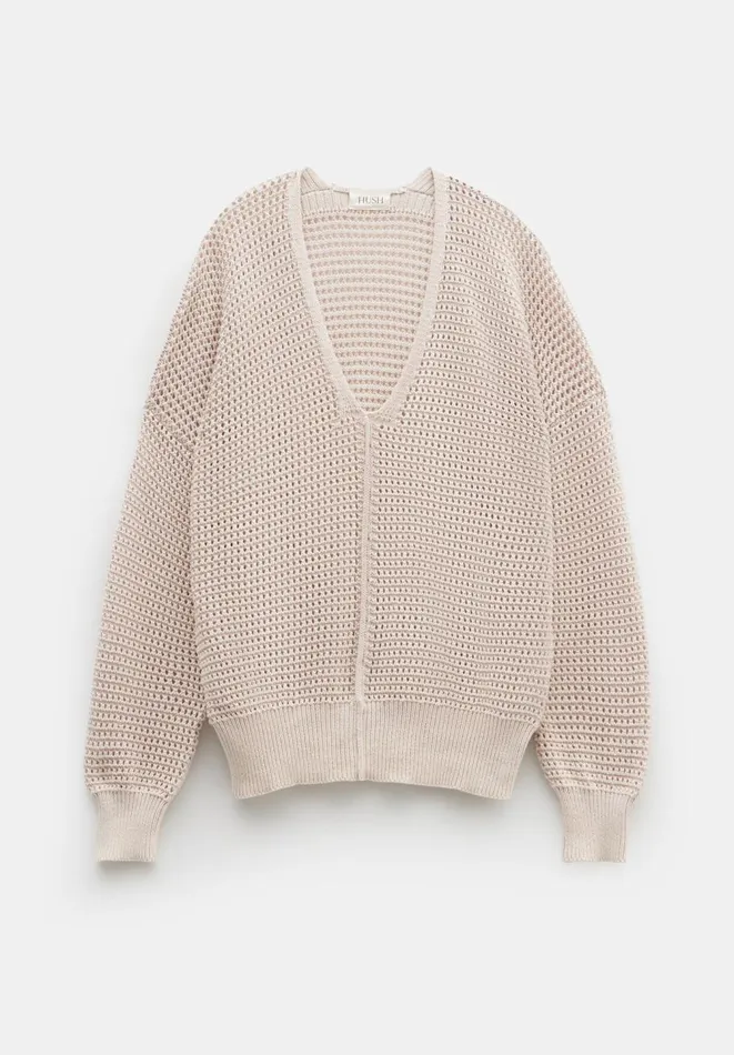 Hush Jumpers and Cardigans Women Poppy Open Stitch V Neck Cotton Jumper Moonshine Hush Jumpers and Cardigans Women Poppy Open Stitch V Neck Cotton Jumper Moonshine