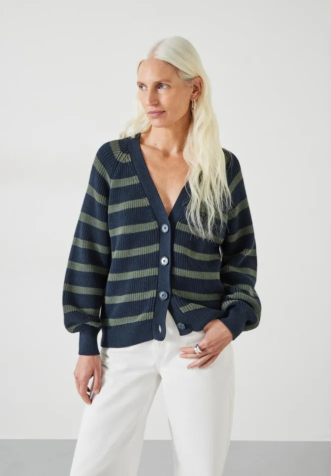 Hush Jumpers and Cardigans Women Rae Stripe Cotton Cardigan Navy Green