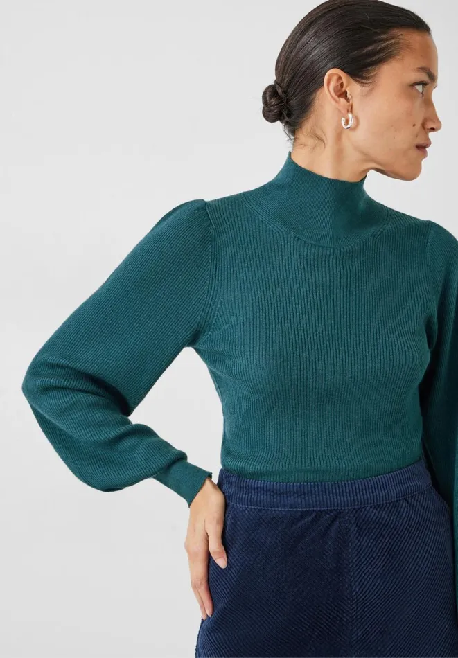 Hush Jumpers and Cardigans Women Ribbed Sleeve Roll Neck Jumper Deep Teal Hush Jumpers and Cardigans Women Ribbed Sleeve Roll Neck Jumper Deep Teal