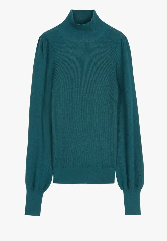Hush Jumpers and Cardigans Women Ribbed Sleeve Roll Neck Jumper Deep Teal Hush Jumpers and Cardigans Women Ribbed Sleeve Roll Neck Jumper Deep Teal