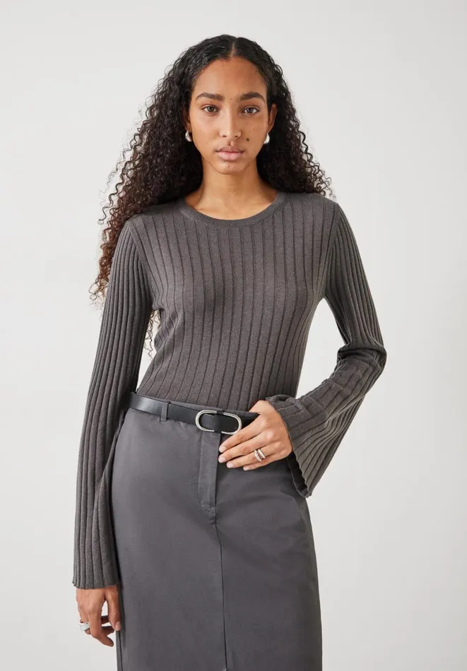 Hush Jumpers and Cardigans Women Zelda Fluted Sleeve Rib Wool Blend Jumper Slate Hush Jumpers and Cardigans Women Zelda Fluted Sleeve Rib Wool Blend Jumper Slate