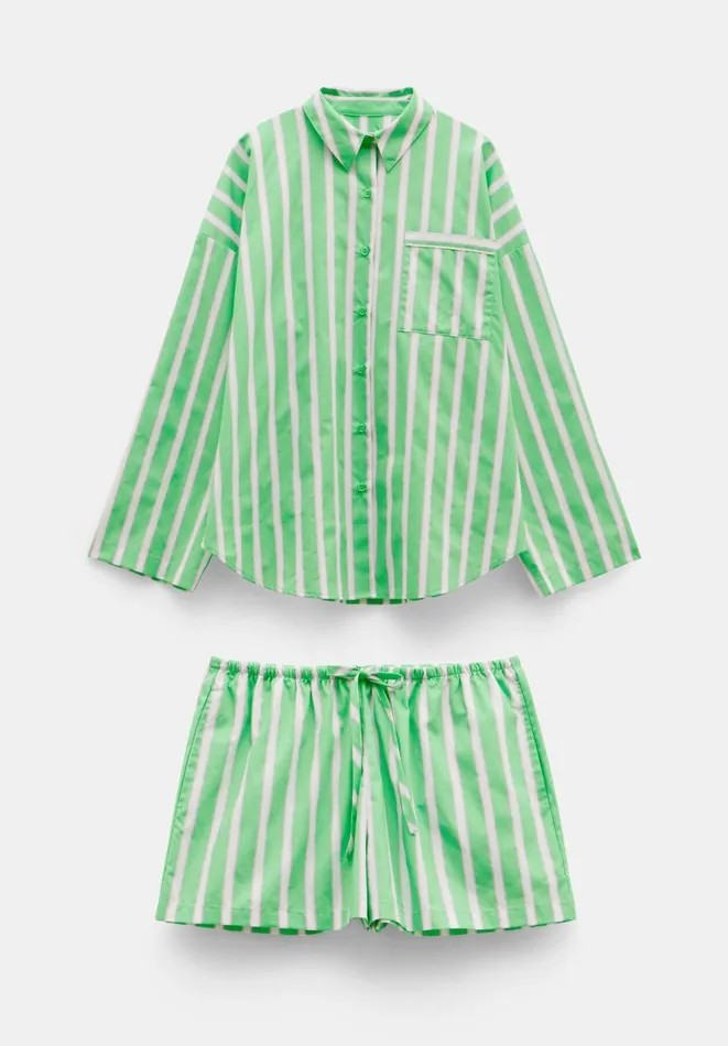 Hush Pyjamas and Nightwear Women Adair Oversized Shirt Pyjama Set Green And Pink Vertical Stripe Hush Pyjamas and Nightwear Women Adair Oversized Shirt Pyjama Set Green And Pink Vertical Stripe
