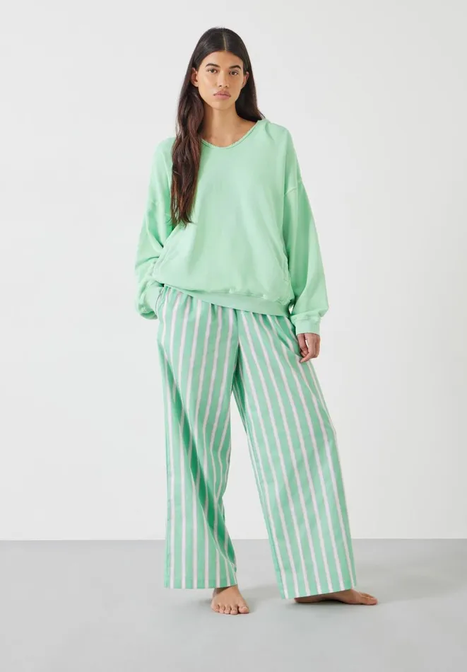 Hush Pyjamas and Nightwear Women Adair Stripe Pyjama Trouser Green And Pink Vertical Stripe