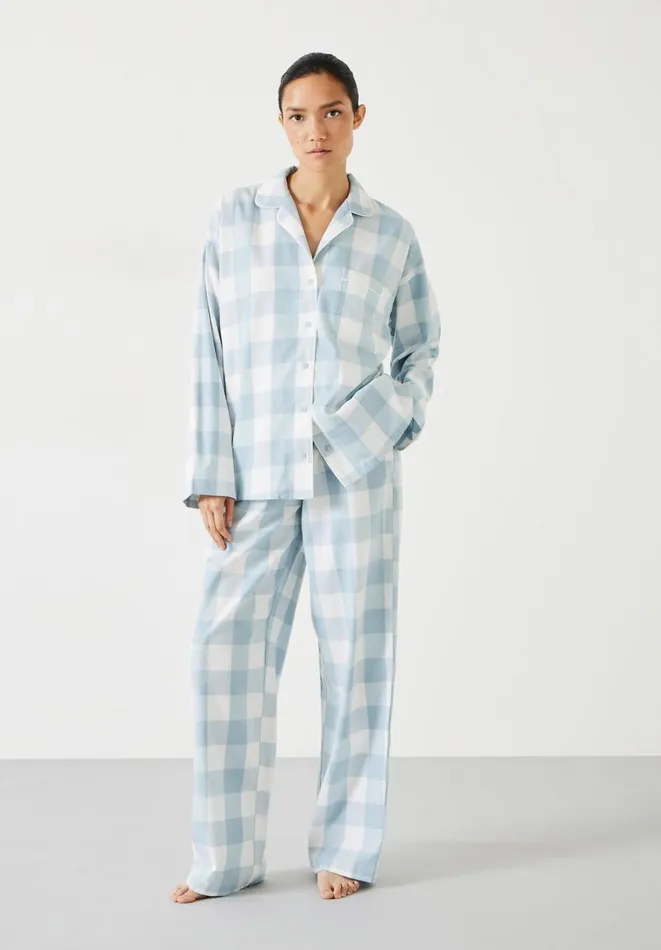 Hush Pyjamas and Nightwear Women Amita Brushed Cotton Blend Pyjamas Misty Blue Check Hush Pyjamas and Nightwear Women Amita Brushed Cotton Blend Pyjamas Misty Blue Check