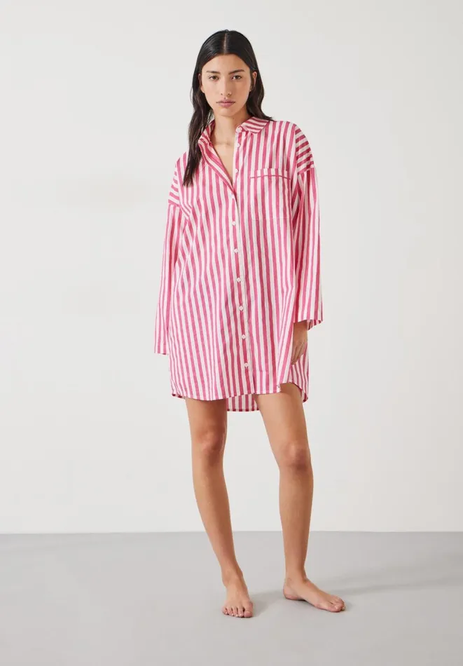 Hush Pyjamas and Nightwear Women Emerson Striped Oversized Nightshirt Fluro Pink White Stripe Hush Pyjamas and Nightwear Women Emerson Striped Oversized Nightshirt Fluro Pink White Stripe