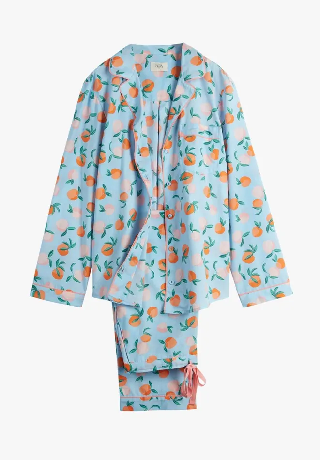 Hush Pyjamas and Nightwear Women Isla Printed Cotton Pyjama Set Apricots Blueorange Hush Pyjamas and Nightwear Women Isla Printed Cotton Pyjama Set Apricots Blueorange