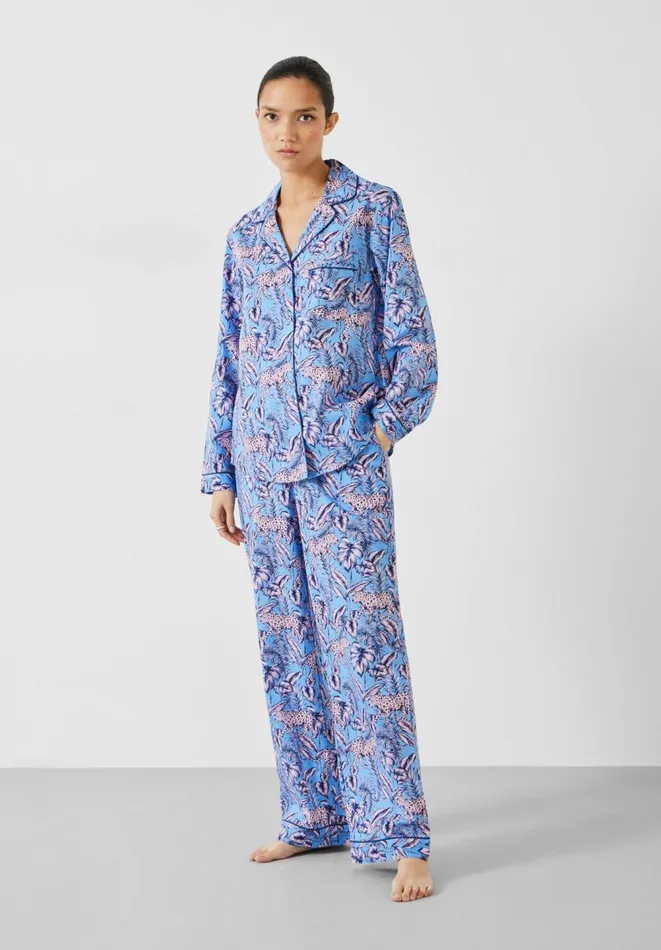 Hush Pyjamas and Nightwear Women Isla Printed Cotton Pyjama Set Jungle Leopard Pinkblue Hush Pyjamas and Nightwear Women Isla Printed Cotton Pyjama Set Jungle Leopard Pinkblue