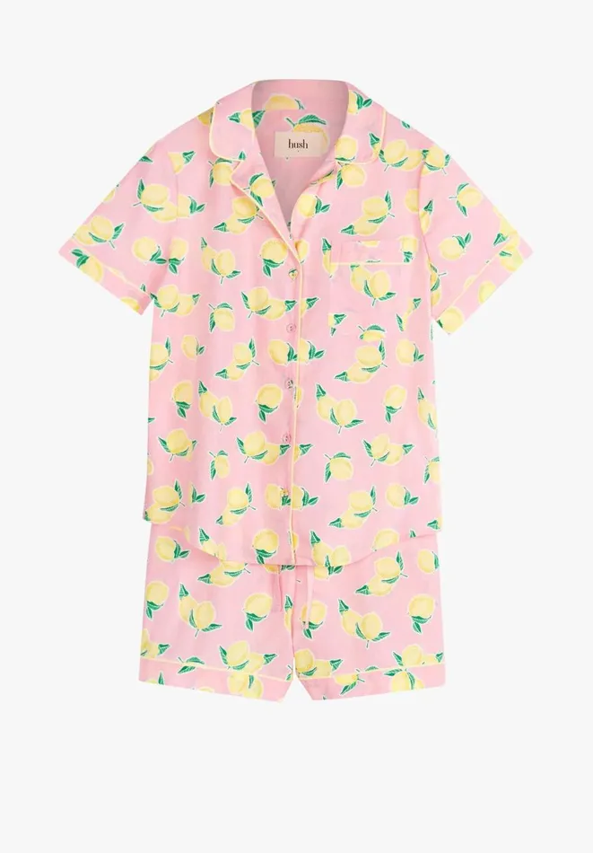 Hush Pyjamas and Nightwear Women Isla Printed Cotton Pyjama Set Lemonspink Yellow Hush Pyjamas and Nightwear Women Isla Printed Cotton Pyjama Set Lemonspink Yellow