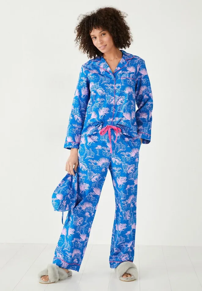 Hush Pyjamas and Nightwear Women Isla Printed Cotton Pyjama Set Savanna Sunset Bluepink Hush Pyjamas and Nightwear Women Isla Printed Cotton Pyjama Set Savanna Sunset Bluepink