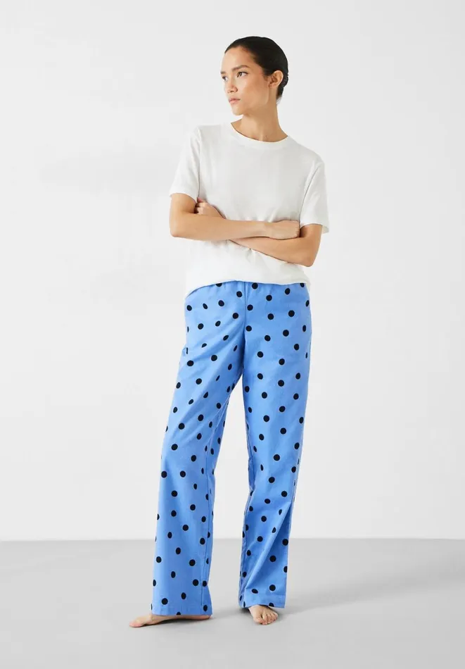 Hush Pyjamas and Nightwear Women Sadie Cotton Flannel Pyjama Trousers Random Polka Dot Blue