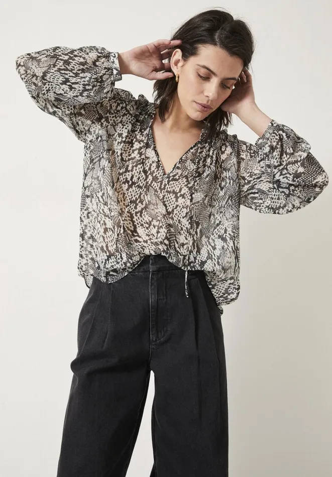 Hush Shirts and Blouses Women Alicia Gathered Blouse Snakeskin Neutral