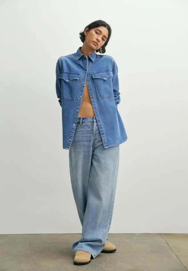 Hush Shirts and Blouses Women Davina Oversized Denim Shirt Mid Authentic Wash Hush Shirts and Blouses Women Davina Oversized Denim Shirt Mid Authentic Wash