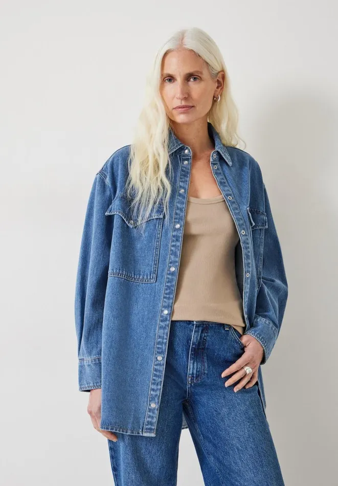 Hush Shirts and Blouses Women Davina Oversized Denim Shirt Mid Authentic Wash