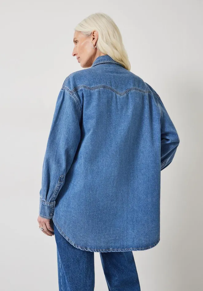 Hush Shirts and Blouses Women Davina Oversized Denim Shirt Mid Authentic Wash