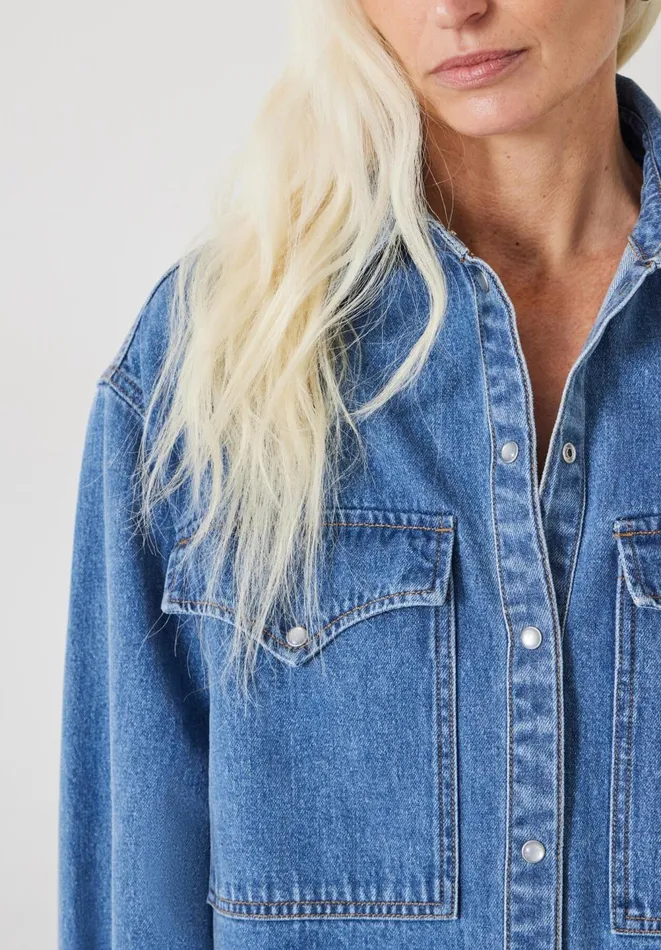 Hush Shirts and Blouses Women Davina Oversized Denim Shirt Mid Authentic Wash
