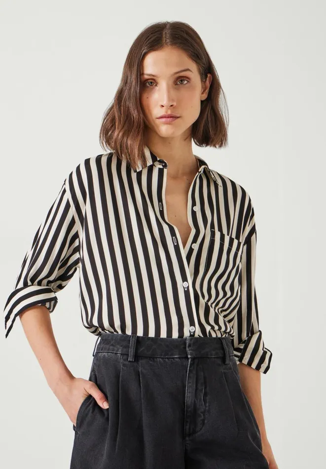 Hush Shirts and Blouses Women Emely Oversized Stripe Fluid Shirt Black And White Stripe Hush Shirts and Blouses Women Emely Oversized Stripe Fluid Shirt Black And White Stripe