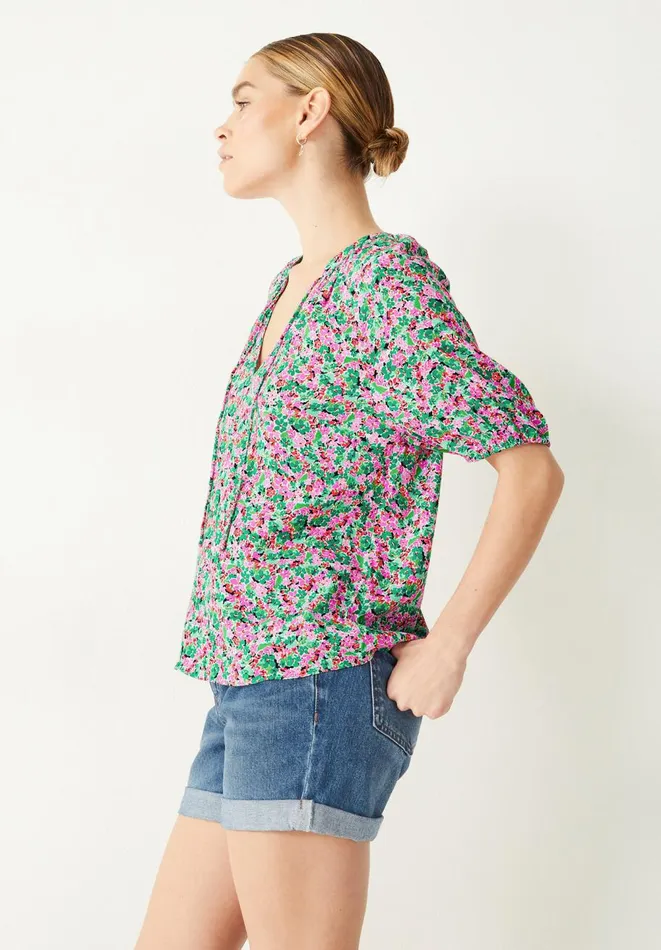 Hush Shirts and Blouses Women Kari V Neck Blouse Watercolour Floral Pinkgreen Hush Shirts and Blouses Women Kari V Neck Blouse Watercolour Floral Pinkgreen