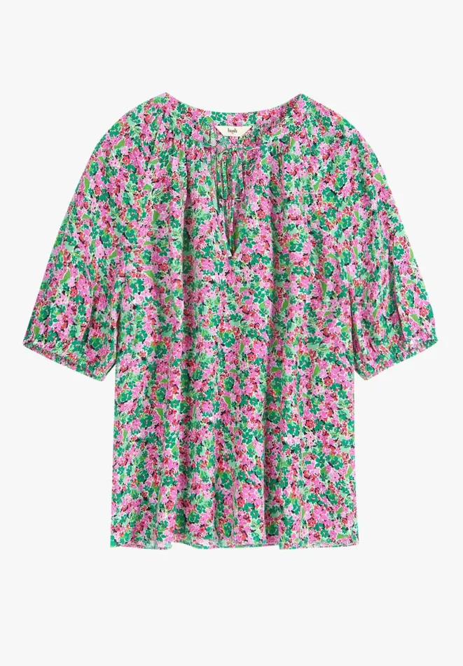 Hush Shirts and Blouses Women Kari V Neck Blouse Watercolour Floral Pinkgreen Hush Shirts and Blouses Women Kari V Neck Blouse Watercolour Floral Pinkgreen