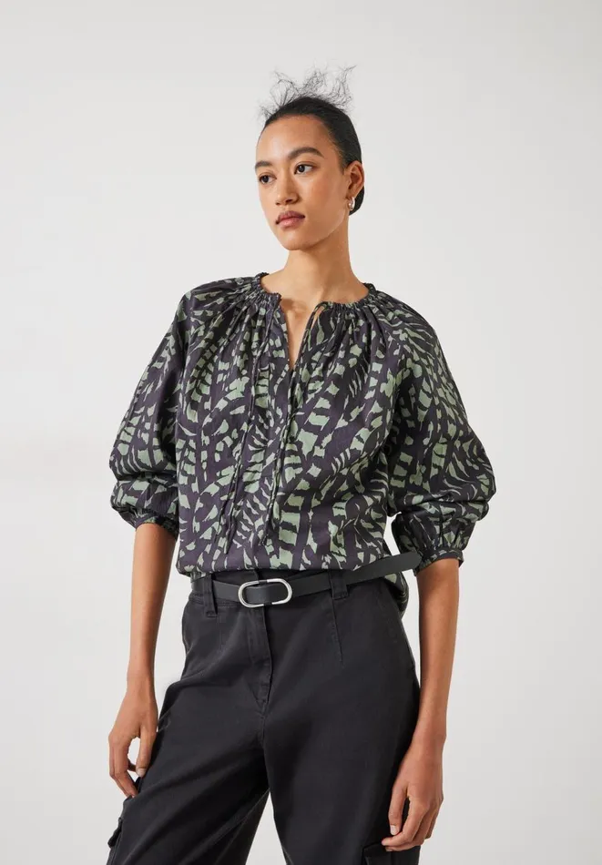 Hush Shirts and Blouses Women Monika Tie Relaxed Cotton Blouse Abstract Boho Charcoal Hush Shirts and Blouses Women Monika Tie Relaxed Cotton Blouse Abstract Boho Charcoal