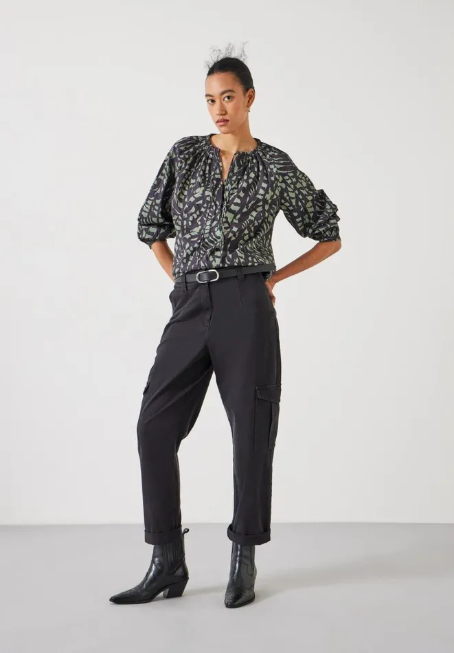 Hush Shirts and Blouses Women Monika Tie Relaxed Cotton Blouse Abstract Boho Charcoal Hush Shirts and Blouses Women Monika Tie Relaxed Cotton Blouse Abstract Boho Charcoal