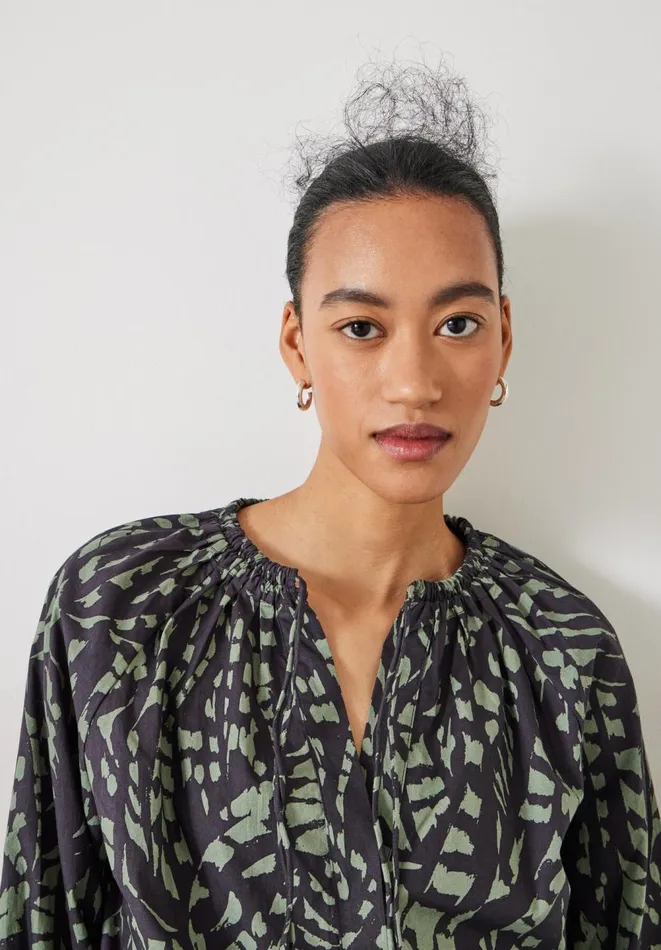 Hush Shirts and Blouses Women Monika Tie Relaxed Cotton Blouse Abstract Boho Charcoal Hush Shirts and Blouses Women Monika Tie Relaxed Cotton Blouse Abstract Boho Charcoal