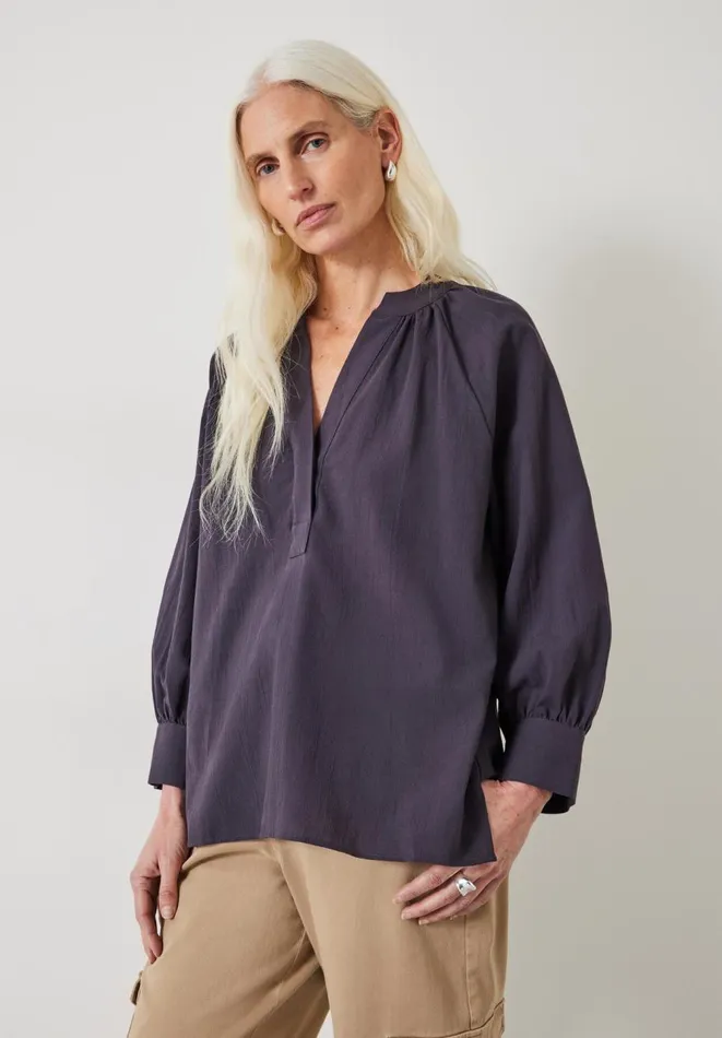 Hush Shirts and Blouses Women Rhea Cotton Relaxed Gather Detail Top Dark Grey Hush Shirts and Blouses Women Rhea Cotton Relaxed Gather Detail Top Dark Grey