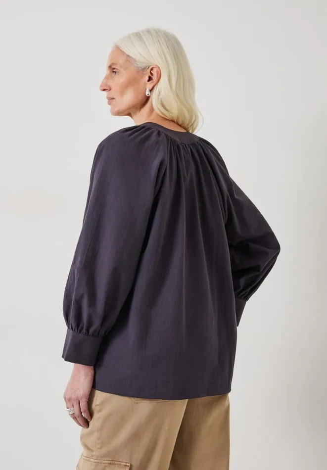Hush Shirts and Blouses Women Rhea Cotton Relaxed Gather Detail Top Dark Grey Hush Shirts and Blouses Women Rhea Cotton Relaxed Gather Detail Top Dark Grey