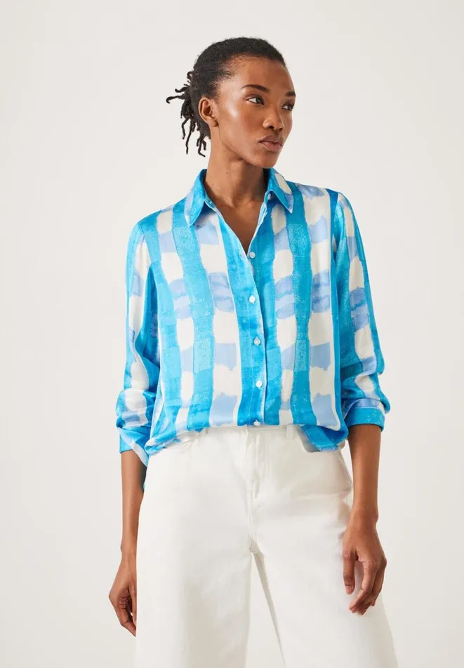 Hush Shirts and Blouses Women Rita Watercolour Check Shirt Watercolour Gingham Blue Hush Shirts and Blouses Women Rita Watercolour Check Shirt Watercolour Gingham Blue