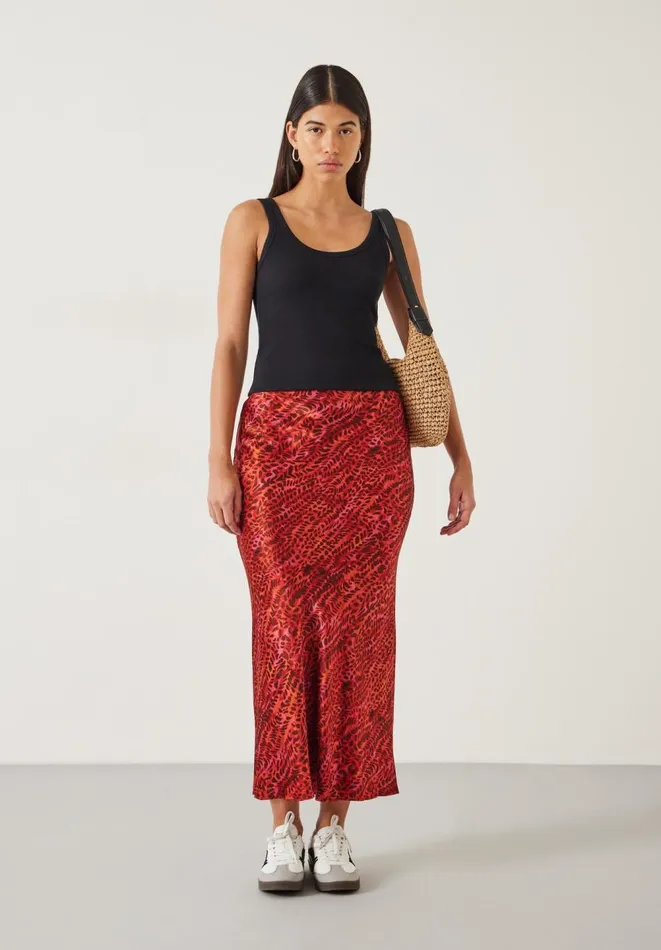 Hush Skirts Women Simone Slinky Midi Skirt Watercolour Animal Red