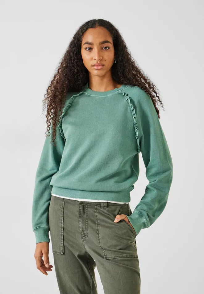 Hush Sweatshirts and Hoodies Women Amayah Cotton Ruffle Detail Sweatshirt Smokey Green Hush Sweatshirts and Hoodies Women Amayah Cotton Ruffle Detail Sweatshirt Smokey Green