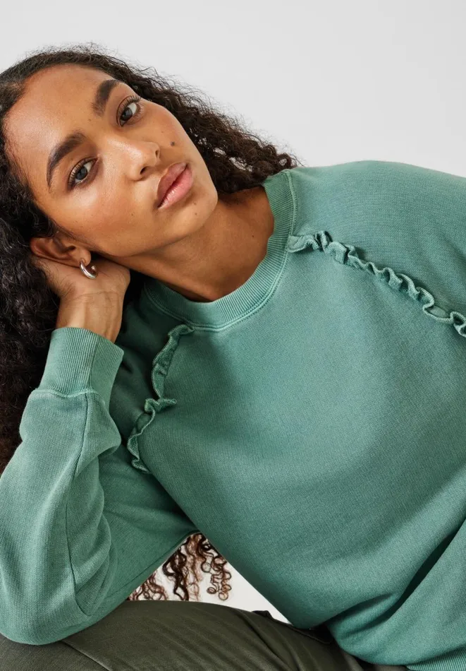 Hush Sweatshirts and Hoodies Women Amayah Cotton Ruffle Detail Sweatshirt Smokey Green Hush Sweatshirts and Hoodies Women Amayah Cotton Ruffle Detail Sweatshirt Smokey Green