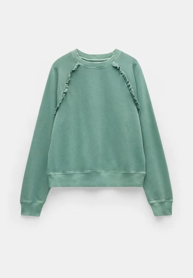 Hush Sweatshirts and Hoodies Women Amayah Cotton Ruffle Detail Sweatshirt Smokey Green Hush Sweatshirts and Hoodies Women Amayah Cotton Ruffle Detail Sweatshirt Smokey Green