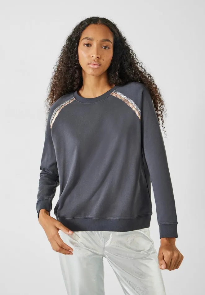 Hush Sweatshirts and Hoodies Women Aurelia Metallic Raglan Sweatshirt Dark Greygold Hush Sweatshirts and Hoodies Women Aurelia Metallic Raglan Sweatshirt Dark Greygold