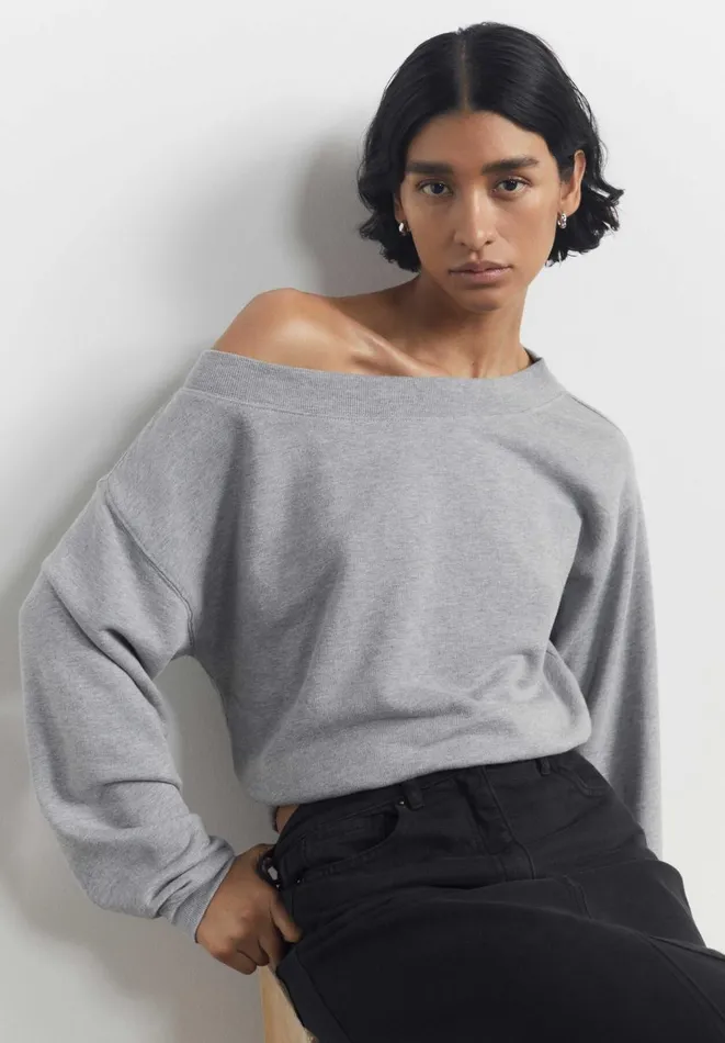 Hush Sweatshirts and Hoodies Women Carlota Off Shoulder Sweatshirt Grey Marl Hush Sweatshirts and Hoodies Women Carlota Off Shoulder Sweatshirt Grey Marl