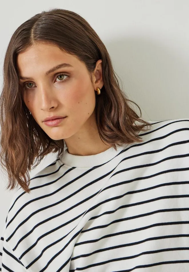 Hush Sweatshirts and Hoodies Women Luca Stripe Sweatshirt White Hush Sweatshirts and Hoodies Women Luca Stripe Sweatshirt White