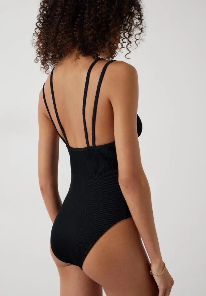 Hush Swimwear and Beachwear Women Dina Double Strap Rib Swimsuit Black Hush Swimwear and Beachwear Women Dina Double Strap Rib Swimsuit Black