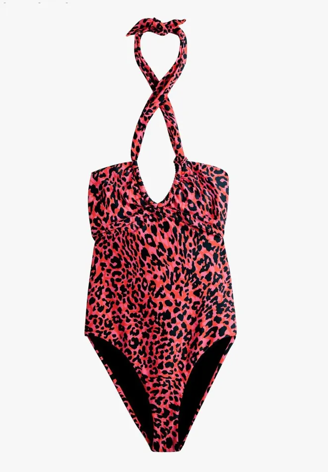 Hush Swimwear and Beachwear Women Ruched Halterneck Swimsuit Orangepink Leopard Hush Swimwear and Beachwear Women Ruched Halterneck Swimsuit Orangepink Leopard