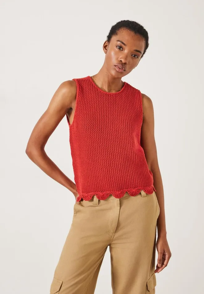 Hush Tops and Tshirts Women Adelina Crochet Scallop Edge Knitted Tank Rust Hush Tops and Tshirts Women Adelina Crochet Scallop Edge Knitted Tank Rust