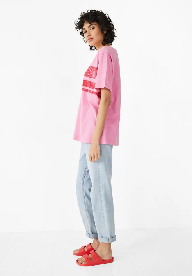 Hush Tops and Tshirts Women Ailbhe Striped TShirt Bright Pink Hush Tops and Tshirts Women Ailbhe Striped TShirt Bright Pink