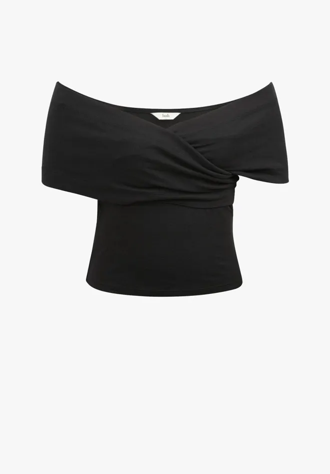 Hush Tops and Tshirts Women Asymmetrical Bardot Top Black Hush Tops and Tshirts Women Asymmetrical Bardot Top Black