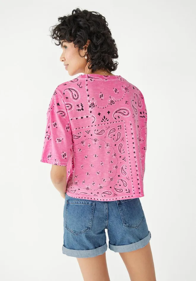 Hush Tops and Tshirts Women Bandana Cotton Cropped TShirt Pink Hush Tops and Tshirts Women Bandana Cotton Cropped TShirt Pink