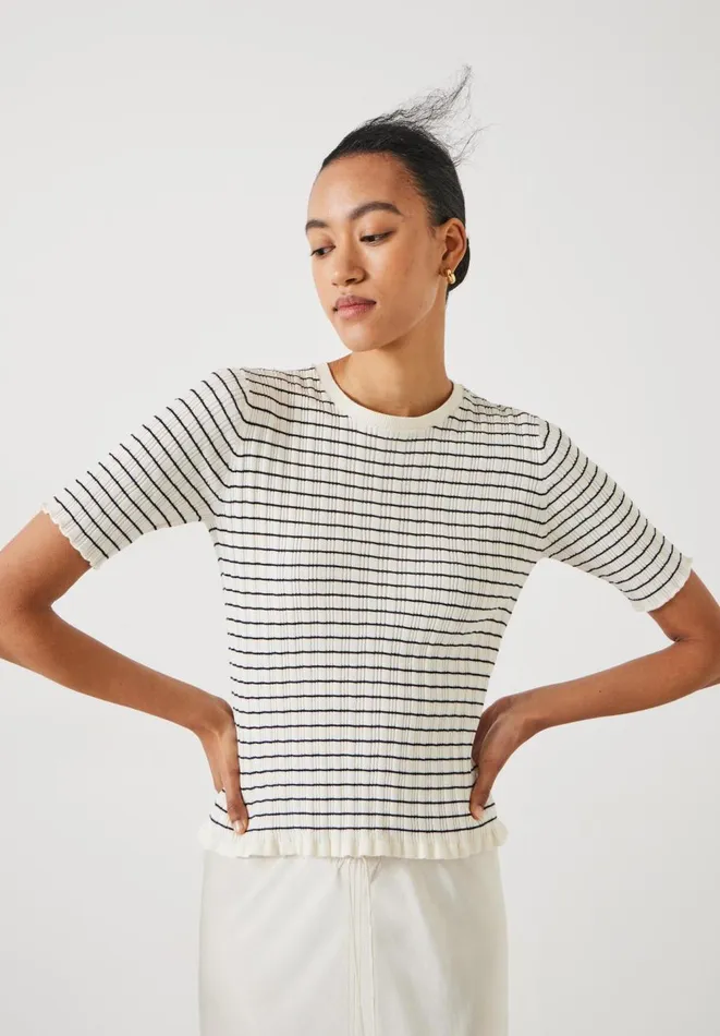 Hush Tops and Tshirts Women Brett Cotton Striped Knitted Top Ecru Black Stripe Hush Tops and Tshirts Women Brett Cotton Striped Knitted Top Ecru Black Stripe