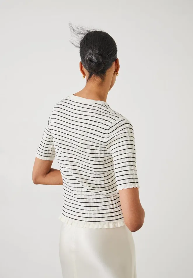 Hush Tops and Tshirts Women Brett Cotton Striped Knitted Top Ecru Black Stripe Hush Tops and Tshirts Women Brett Cotton Striped Knitted Top Ecru Black Stripe